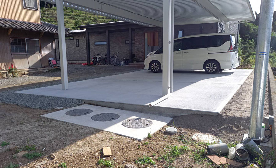 福岡県カーポート・土間打ち・門柱工事事例